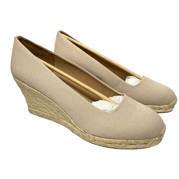 J. CREW Seville Espadrille Wedges Tan Beige Color Canvas Size 12 - Picture 1 of 8